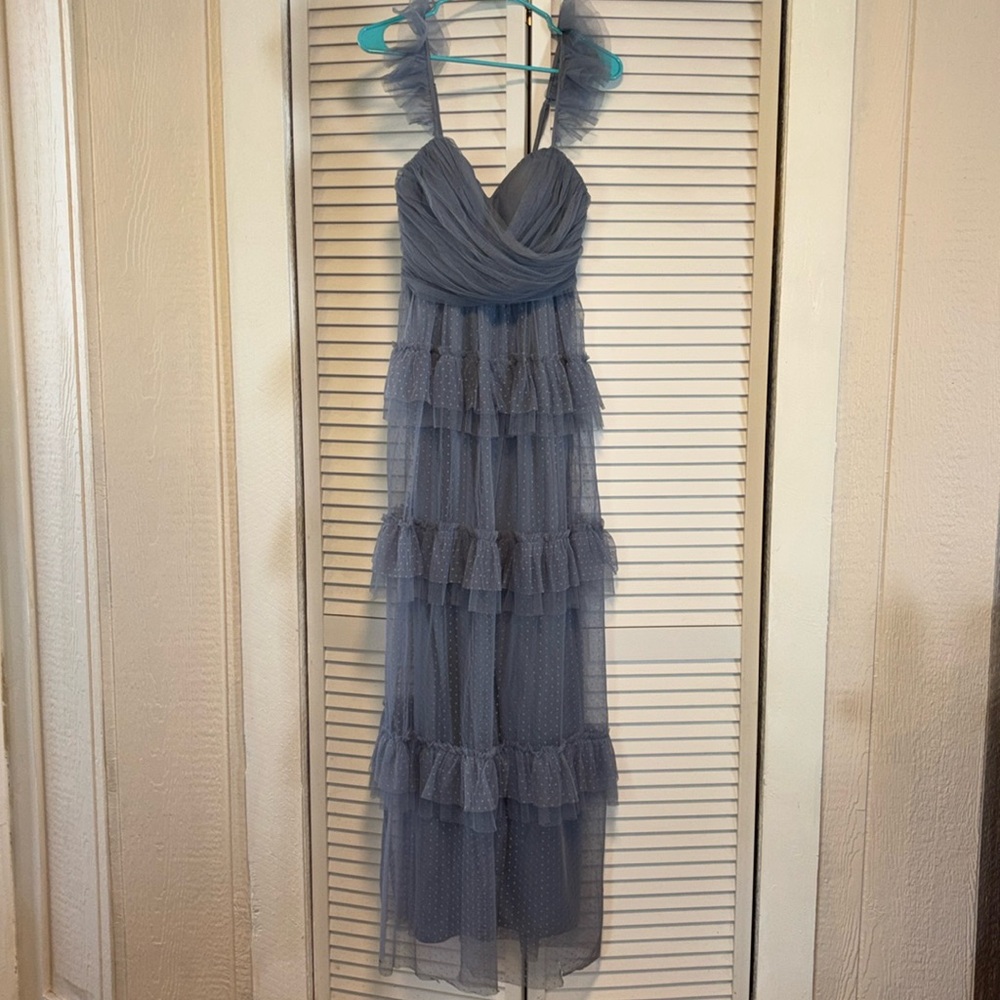 Windsor floor length dusty blue dress